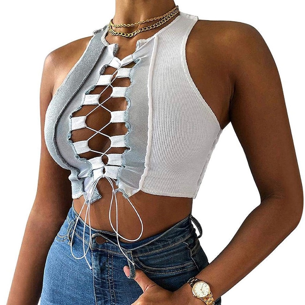 Ripped Lace Up Crop Top
